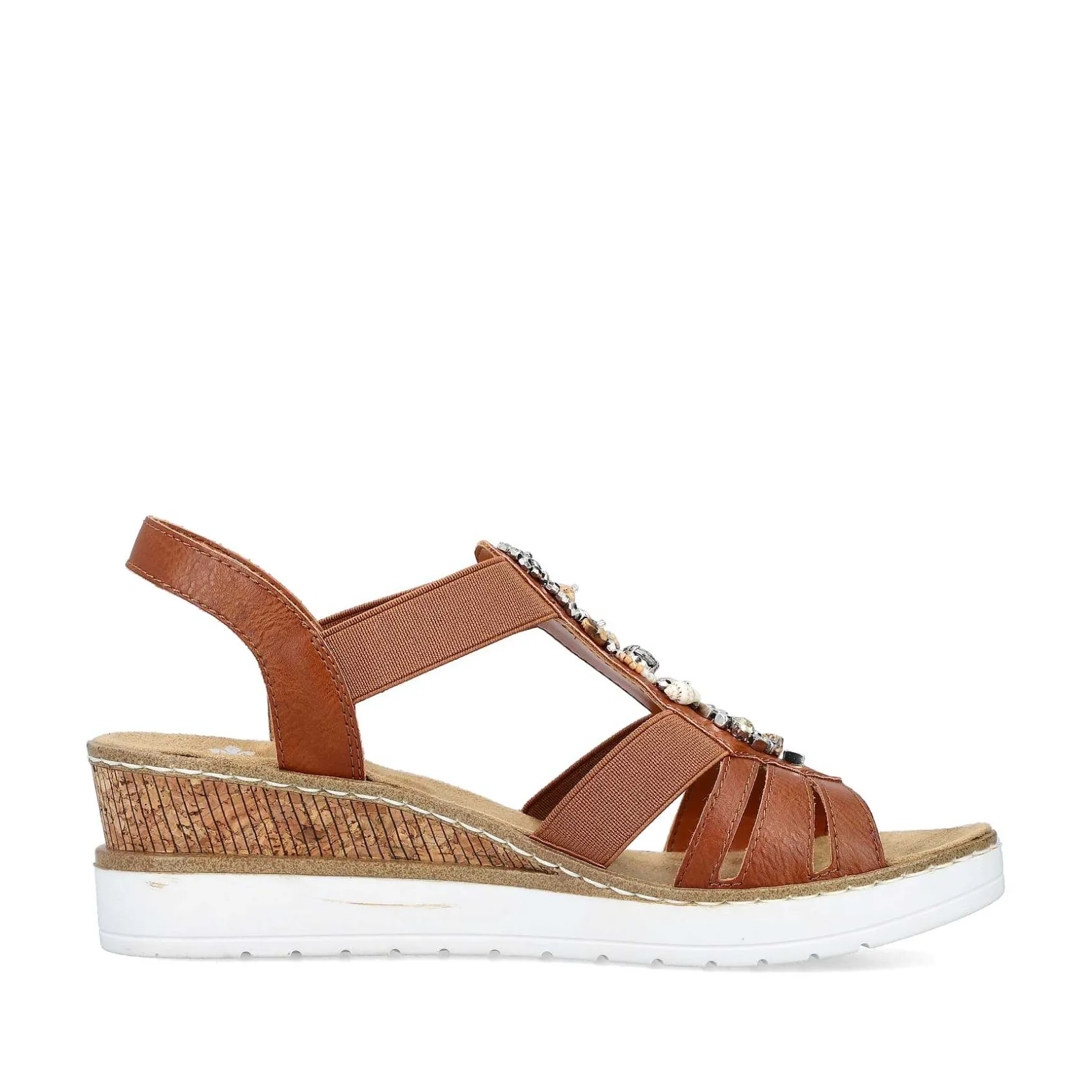 Rieker Heeled Shoes-Women'S Wedge Sandals Caramel Brown-Pure White