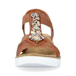 Rieker Heeled Shoes-Women'S Wedge Sandals Caramel Brown-Pure White