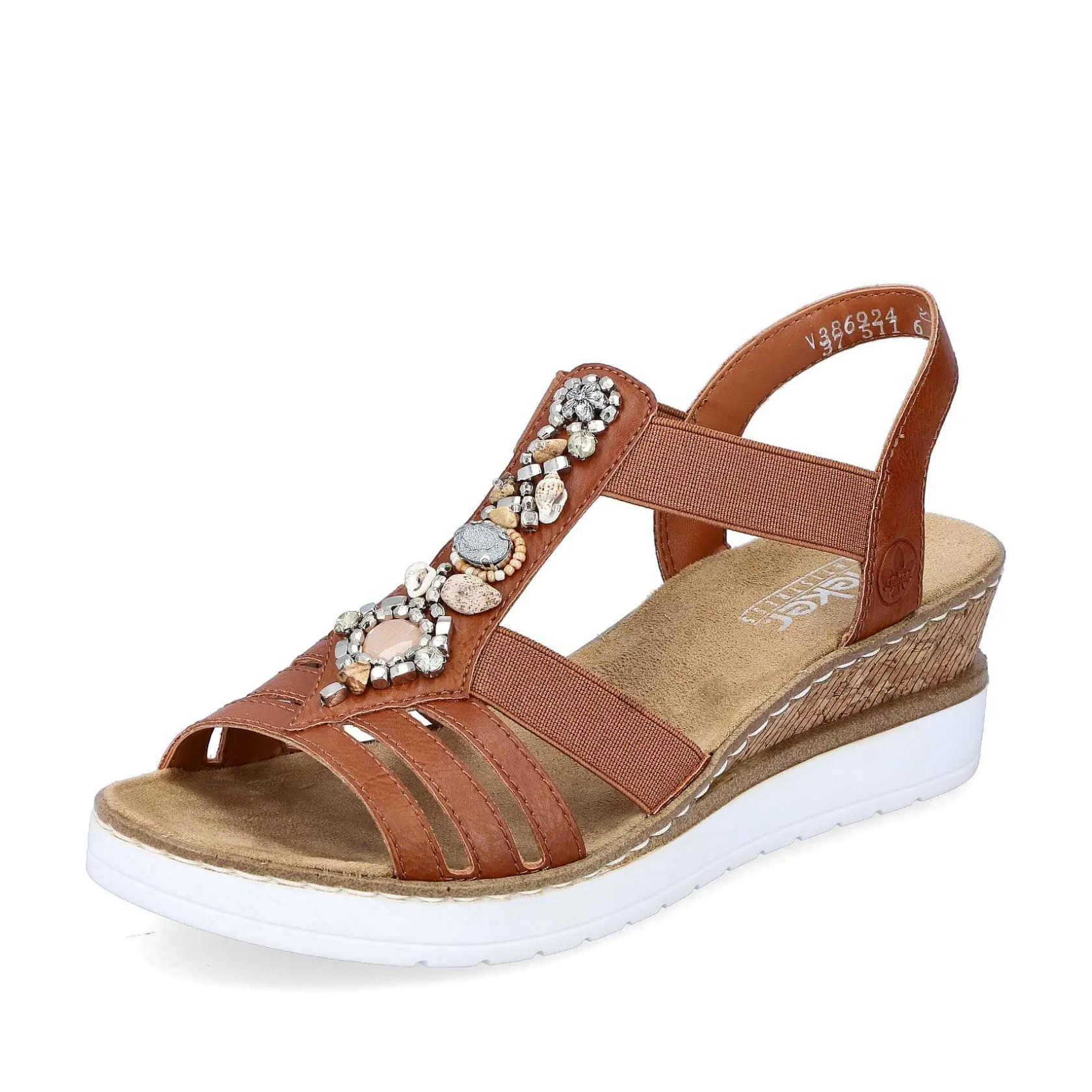 Rieker Heeled Shoes-Women'S Wedge Sandals Caramel Brown-Pure White
