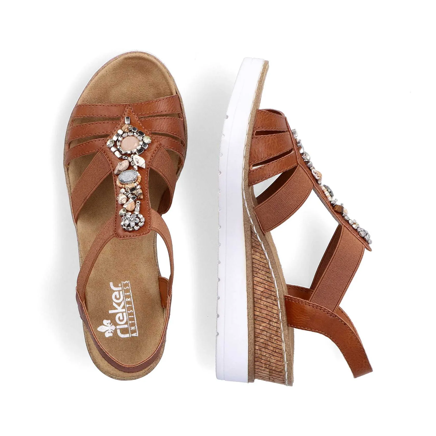 Rieker Heeled Shoes-Women'S Wedge Sandals Caramel Brown-Pure White
