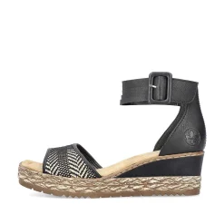 Rieker Heeled Shoes-Women'S Wedge Sandals Night Black