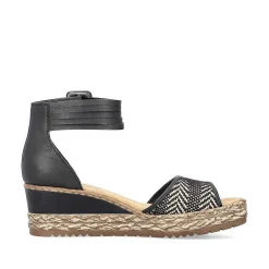 Rieker Heeled Shoes-Women'S Wedge Sandals Night Black