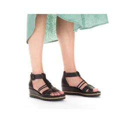 Rieker Heeled Shoes-Women'S Wedge Sandals Asphalt Black