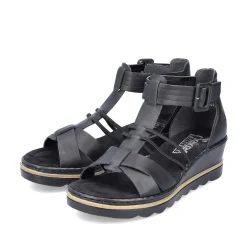 Rieker Heeled Shoes-Women'S Wedge Sandals Asphalt Black