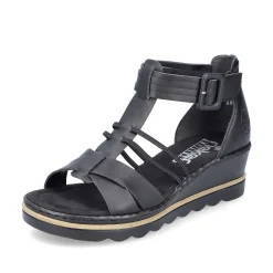 Rieker Heeled Shoes-Women'S Wedge Sandals Asphalt Black