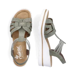 Rieker Heeled Shoes-Women'S Wedge Sandals Khaki Green