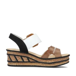 Rieker Summer Shoes-Women'S Wedge Sandals Brown Beige-Pure White
