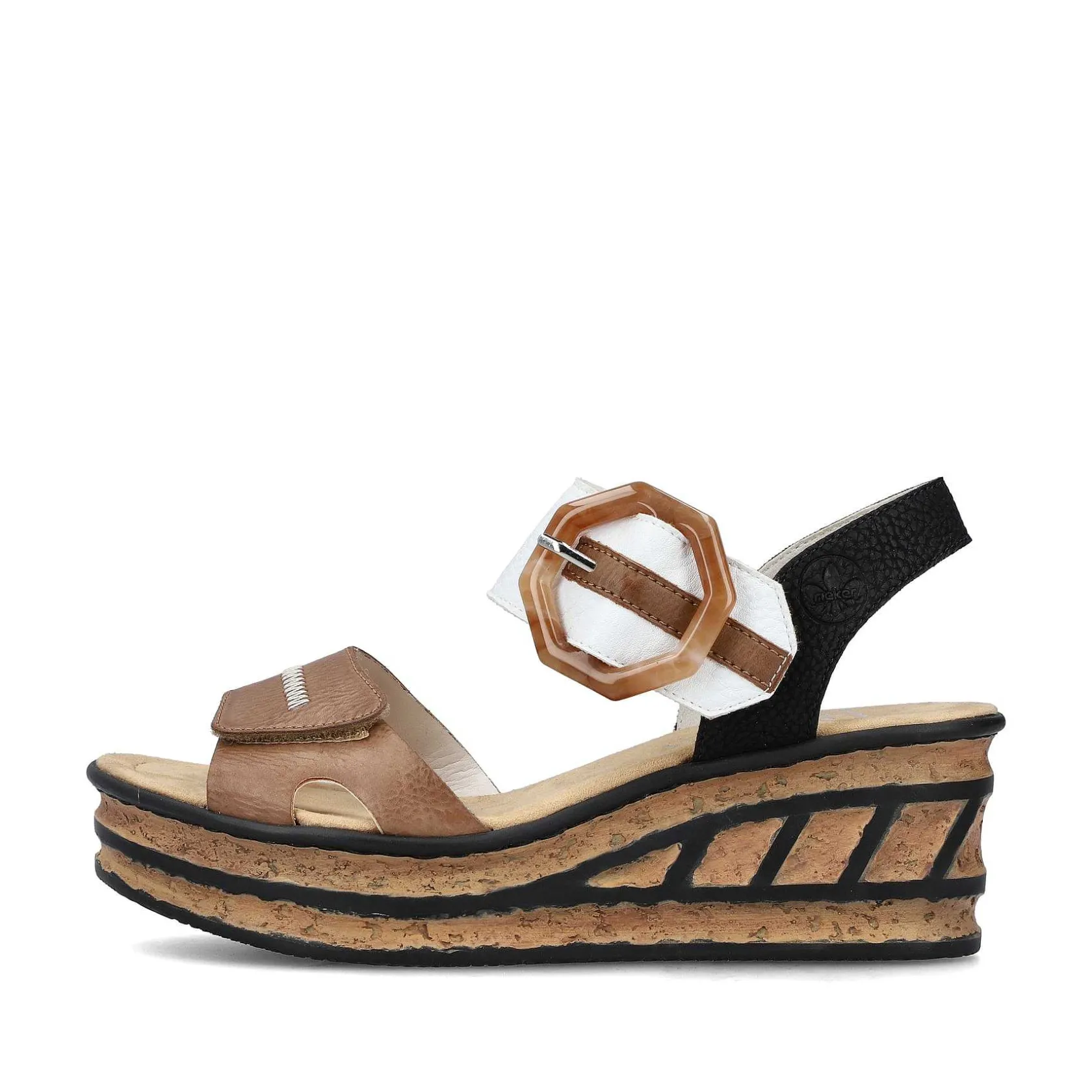 Rieker Summer Shoes-Women'S Wedge Sandals Brown Beige-Pure White