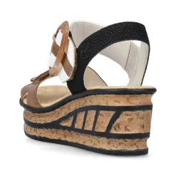 Rieker Summer Shoes-Women'S Wedge Sandals Brown Beige-Pure White