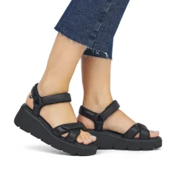 Rieker Heeled Shoes-Women'S Wedge Sandals Night Black