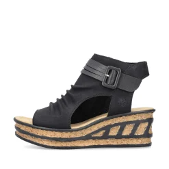 Rieker Heeled Shoes-Women'S Wedge Sandals Night Black