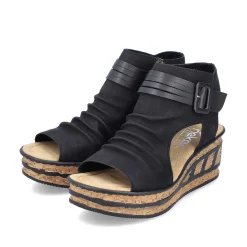 Rieker Heeled Shoes-Women'S Wedge Sandals Night Black