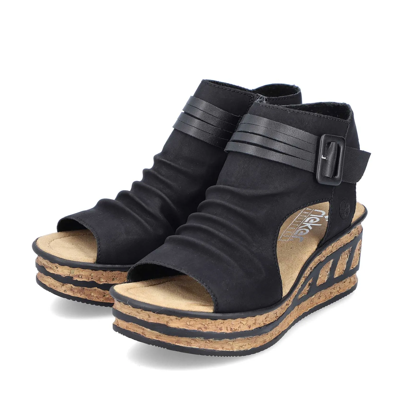 Rieker Heeled Shoes-Women'S Wedge Sandals Night Black