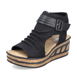 Rieker Heeled Shoes-Women'S Wedge Sandals Night Black