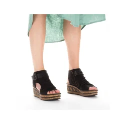 Rieker Heeled Shoes-Women'S Wedge Sandals Night Black