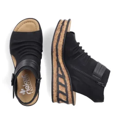 Rieker Heeled Shoes-Women'S Wedge Sandals Night Black