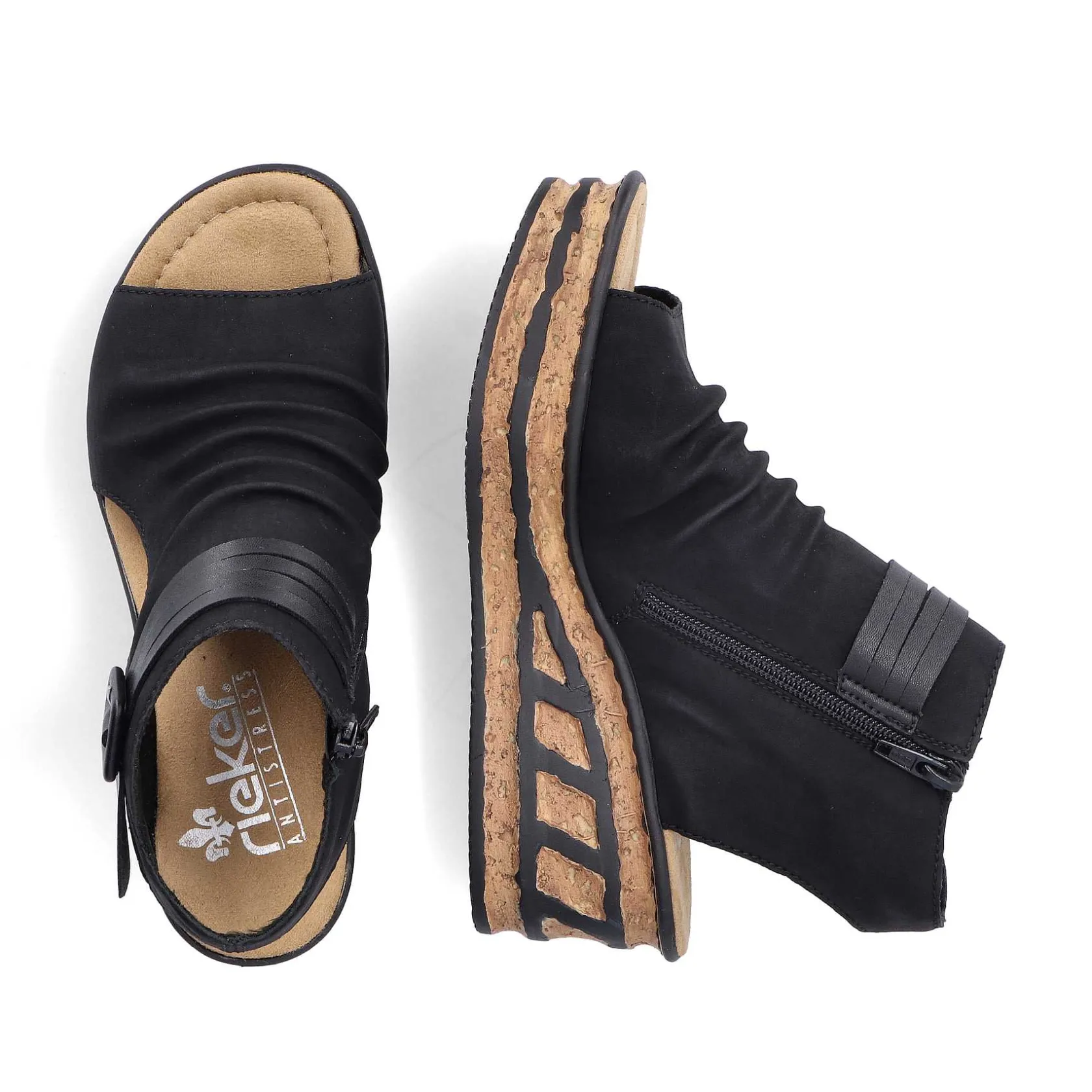 Rieker Heeled Shoes-Women'S Wedge Sandals Night Black