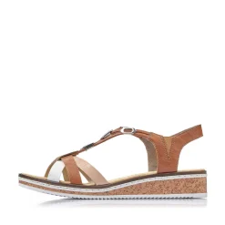 Rieker Heeled Shoes-Women'S Wedge Sandals Chestnut Brown