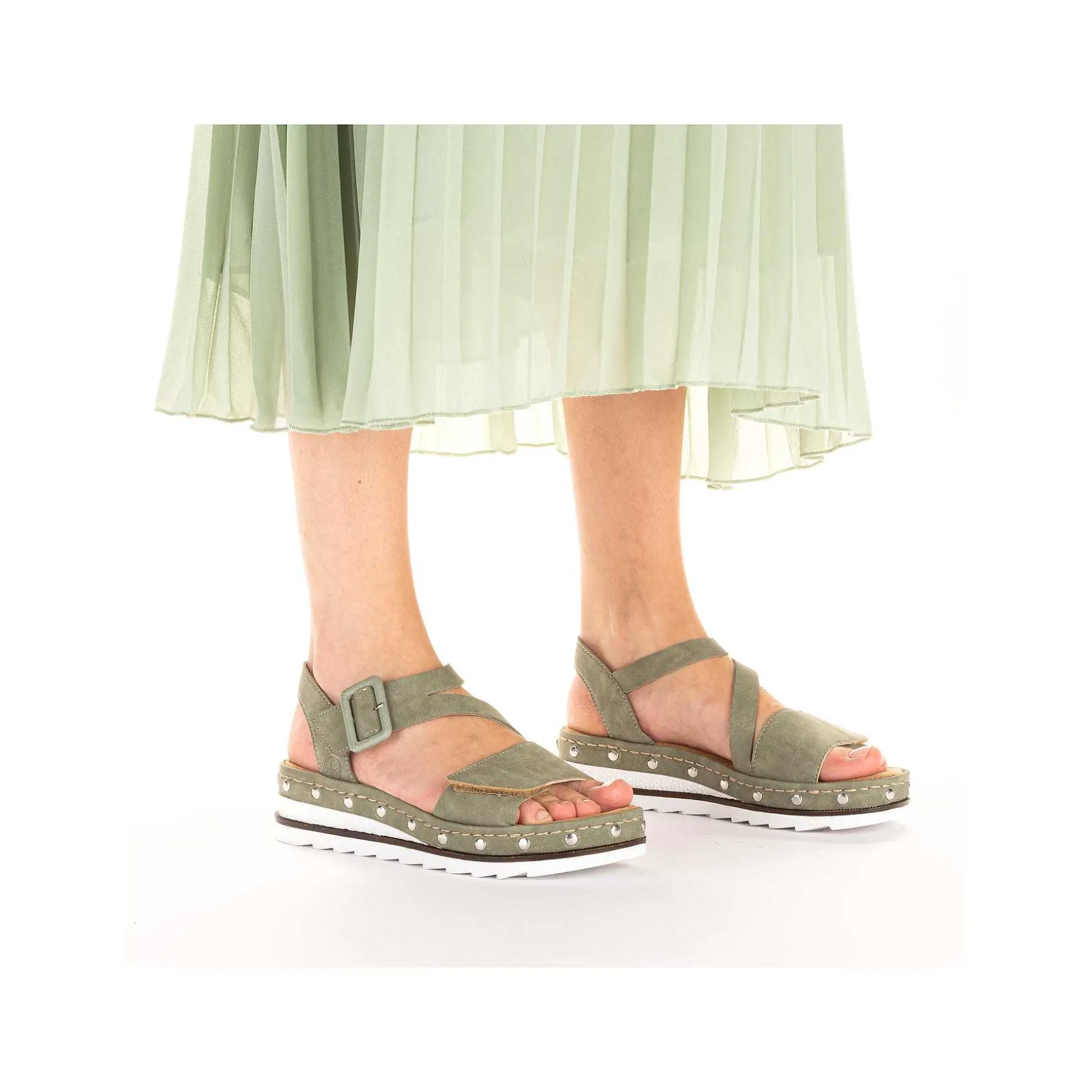 Rieker Heeled Shoes-Women'S Wedge Sandals Green Gray