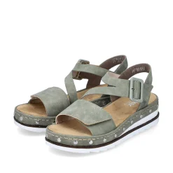 Rieker Heeled Shoes-Women'S Wedge Sandals Green Gray