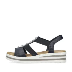 Rieker Heeled Shoes-Women'S Wedge Sandals Navy Blue