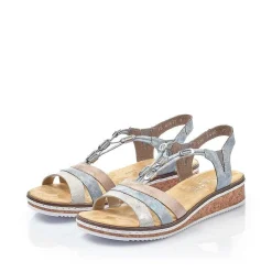 Rieker Heeled Shoes-Women'S Wedge Sandals Sky Blue-Light Beige