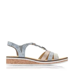 Rieker Heeled Shoes-Women'S Wedge Sandals Sky Blue-Light Beige