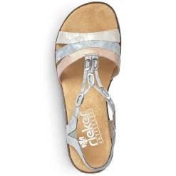Rieker Heeled Shoes-Women'S Wedge Sandals Sky Blue-Light Beige