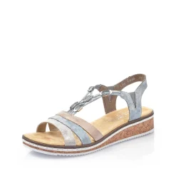 Rieker Heeled Shoes-Women'S Wedge Sandals Sky Blue-Light Beige