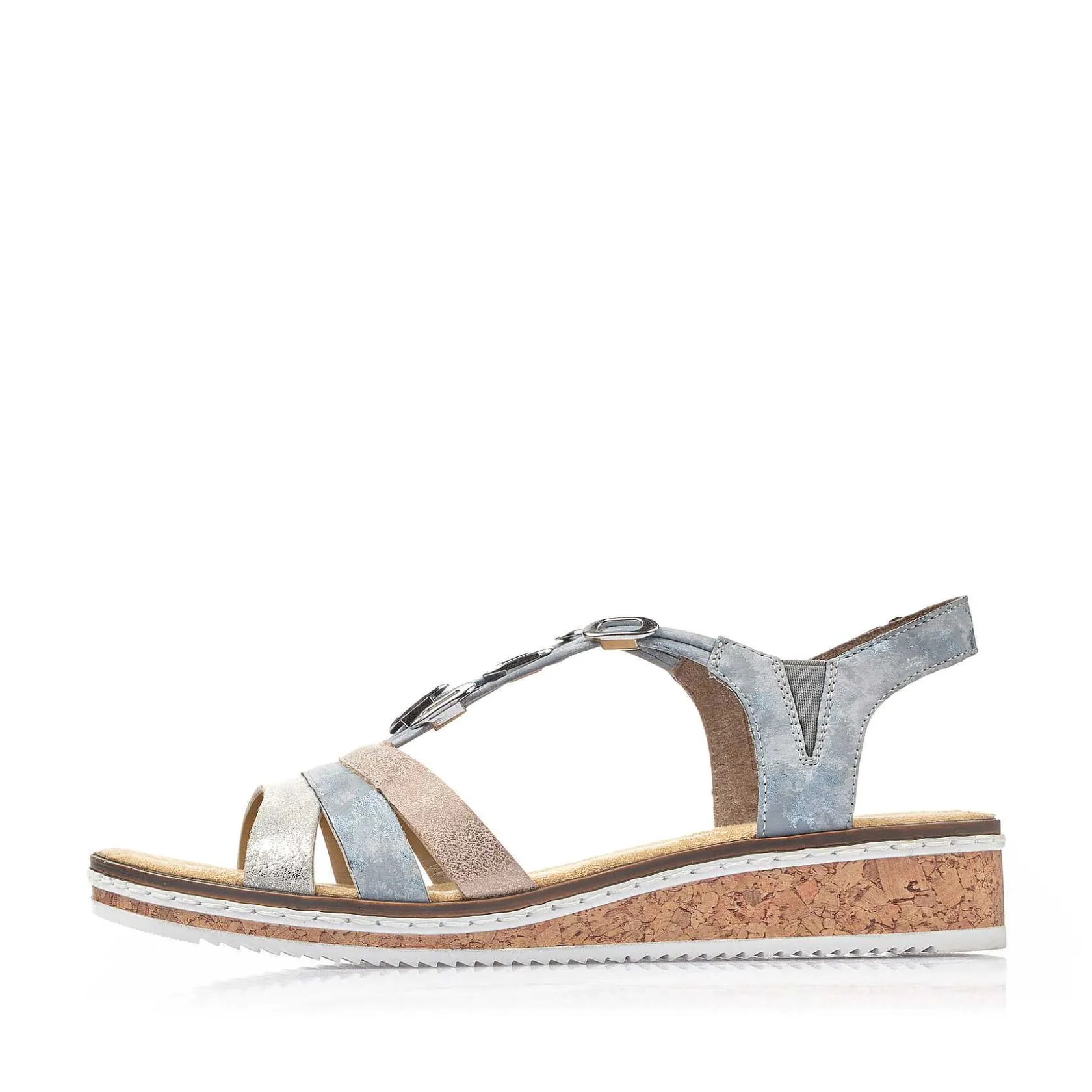 Rieker Heeled Shoes-Women'S Wedge Sandals Sky Blue-Light Beige