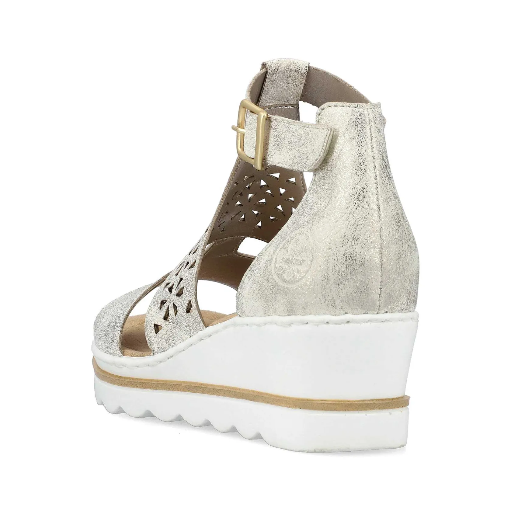 Rieker Heeled Shoes-Women'S Wedge Sandals Silver-Platinum-Metallic