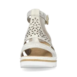 Rieker Heeled Shoes-Women'S Wedge Sandals Silver-Platinum-Metallic
