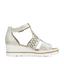 Rieker Heeled Shoes-Women'S Wedge Sandals Silver-Platinum-Metallic