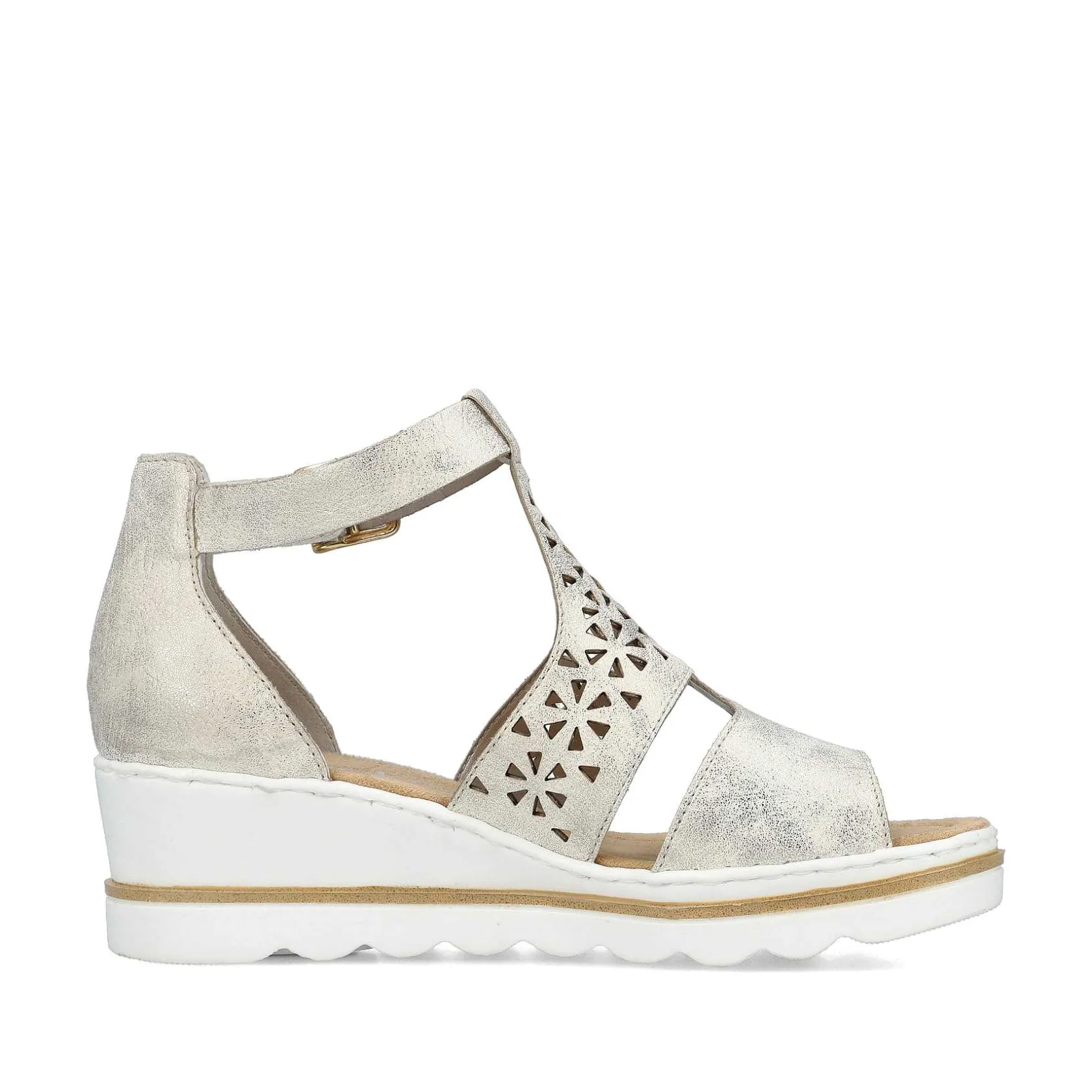 Rieker Heeled Shoes-Women'S Wedge Sandals Silver-Platinum-Metallic