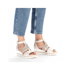 Rieker Heeled Shoes-Women'S Wedge Sandals Silver-Platinum-Metallic