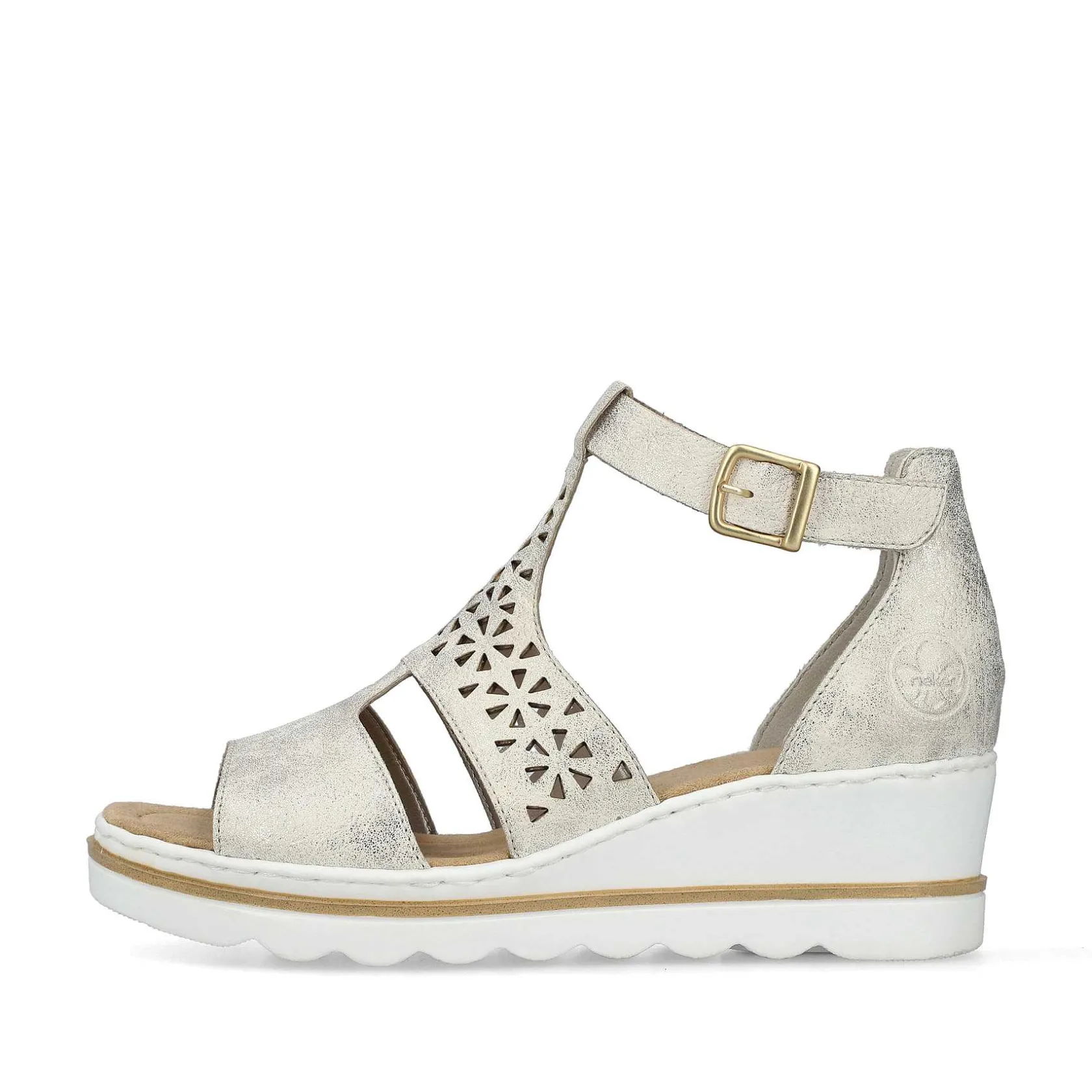 Rieker Heeled Shoes-Women'S Wedge Sandals Silver-Platinum-Metallic
