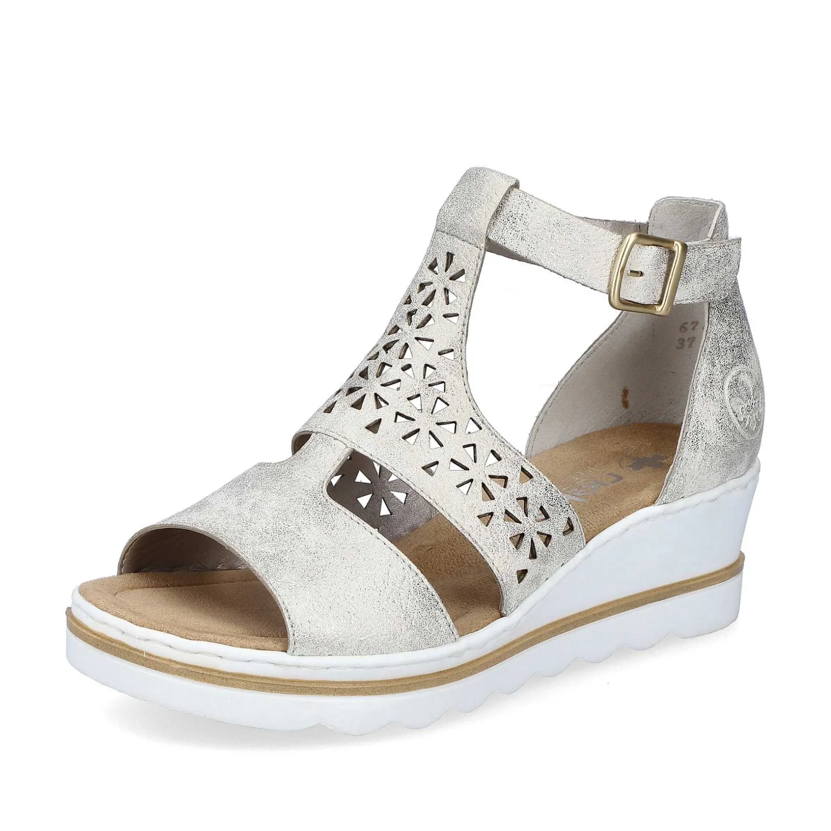 Rieker Heeled Shoes-Women'S Wedge Sandals Silver-Platinum-Metallic
