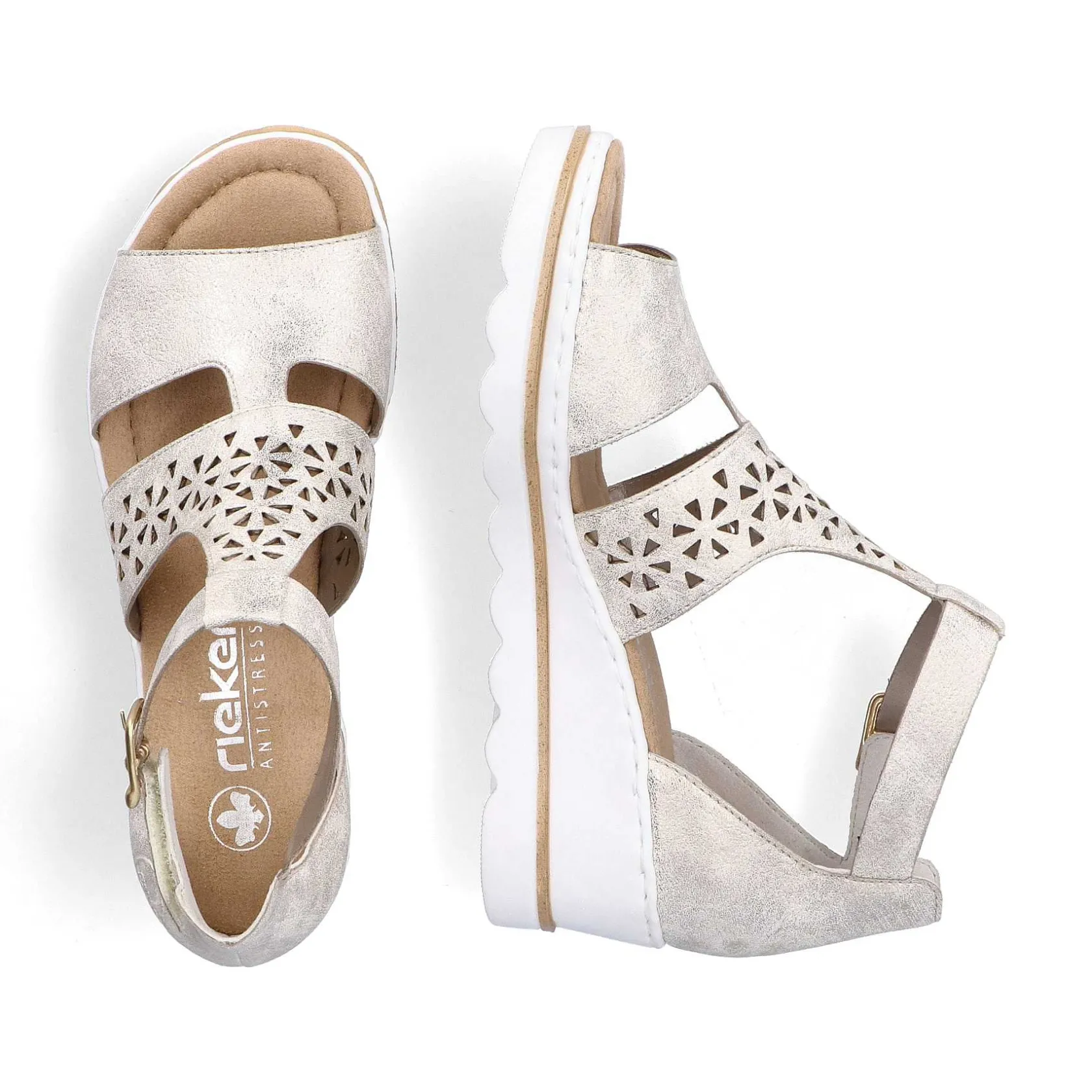 Rieker Heeled Shoes-Women'S Wedge Sandals Silver-Platinum-Metallic