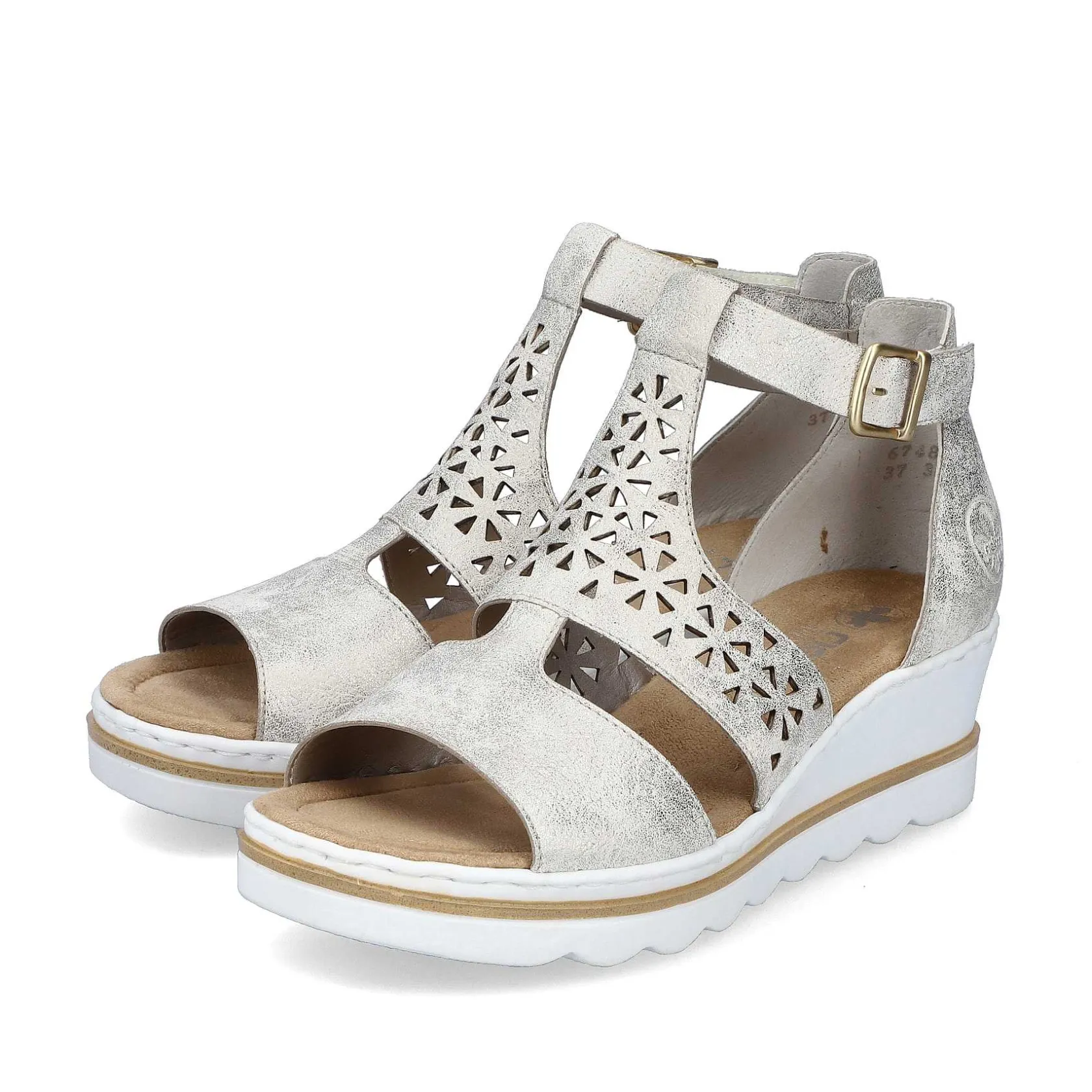 Rieker Heeled Shoes-Women'S Wedge Sandals Silver-Platinum-Metallic