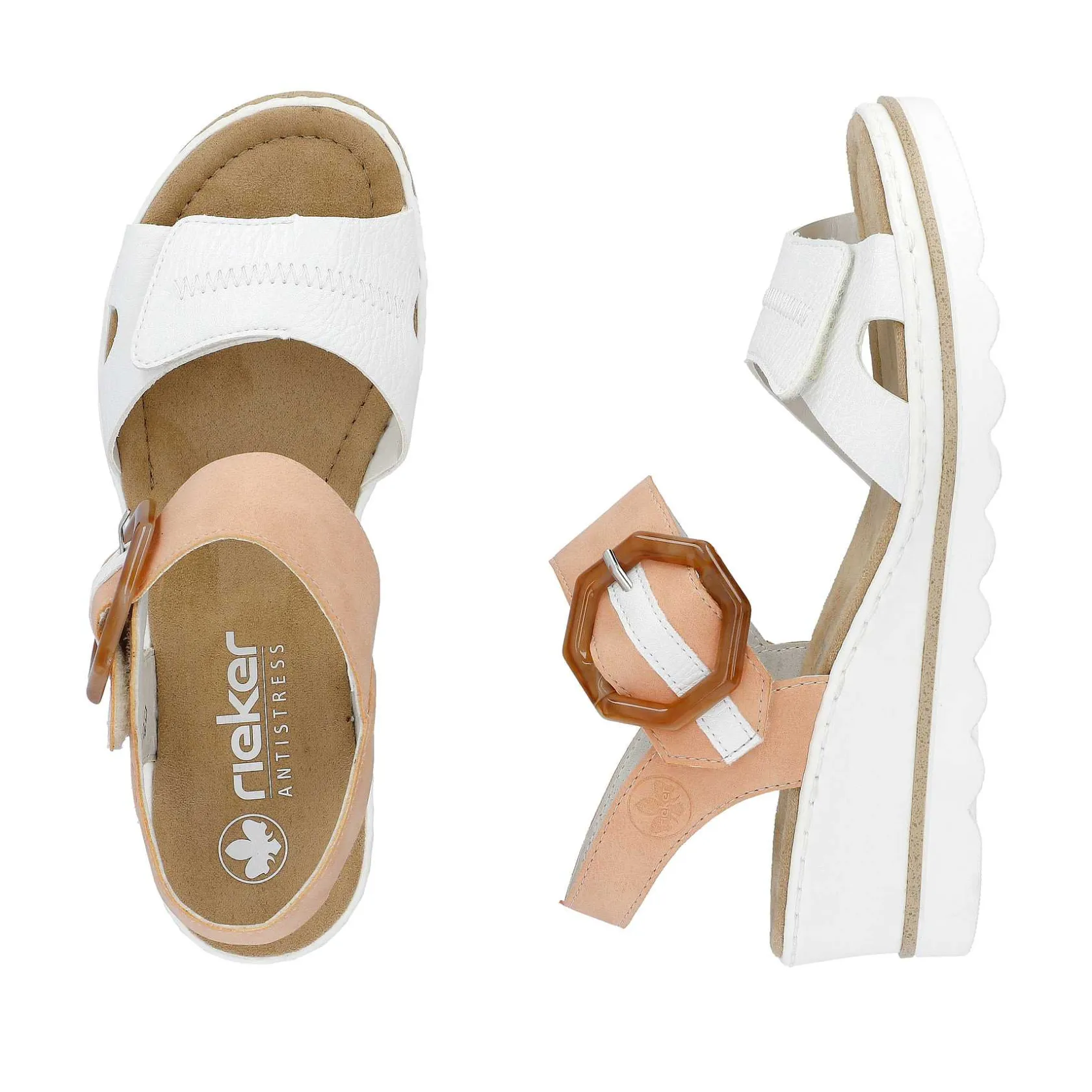 Rieker Summer Shoes-Women'S Wedge Sandals Snow White Peach