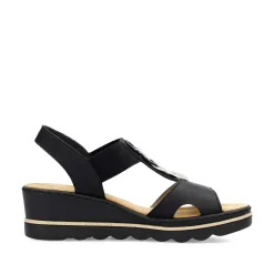 Rieker Heeled Shoes-Women'S Wedge Sandals Jet Black
