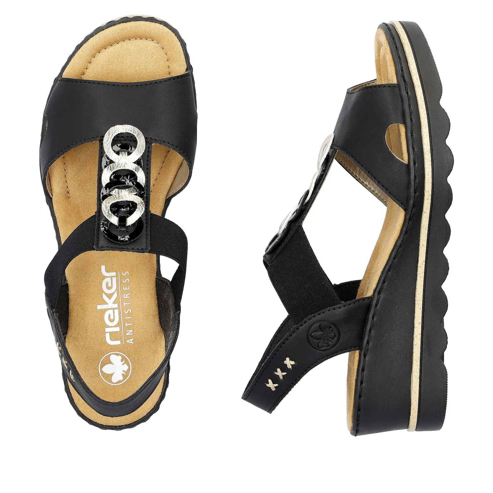 Rieker Heeled Shoes-Women'S Wedge Sandals Jet Black