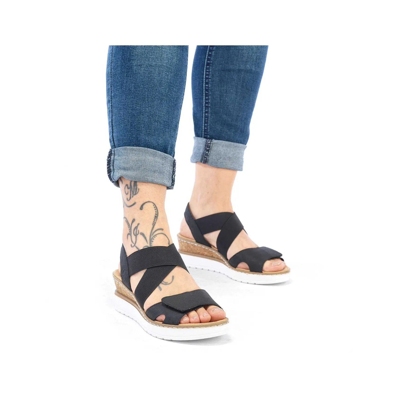 Rieker Heeled Shoes-Women'S Wedge Sandals Jet Black