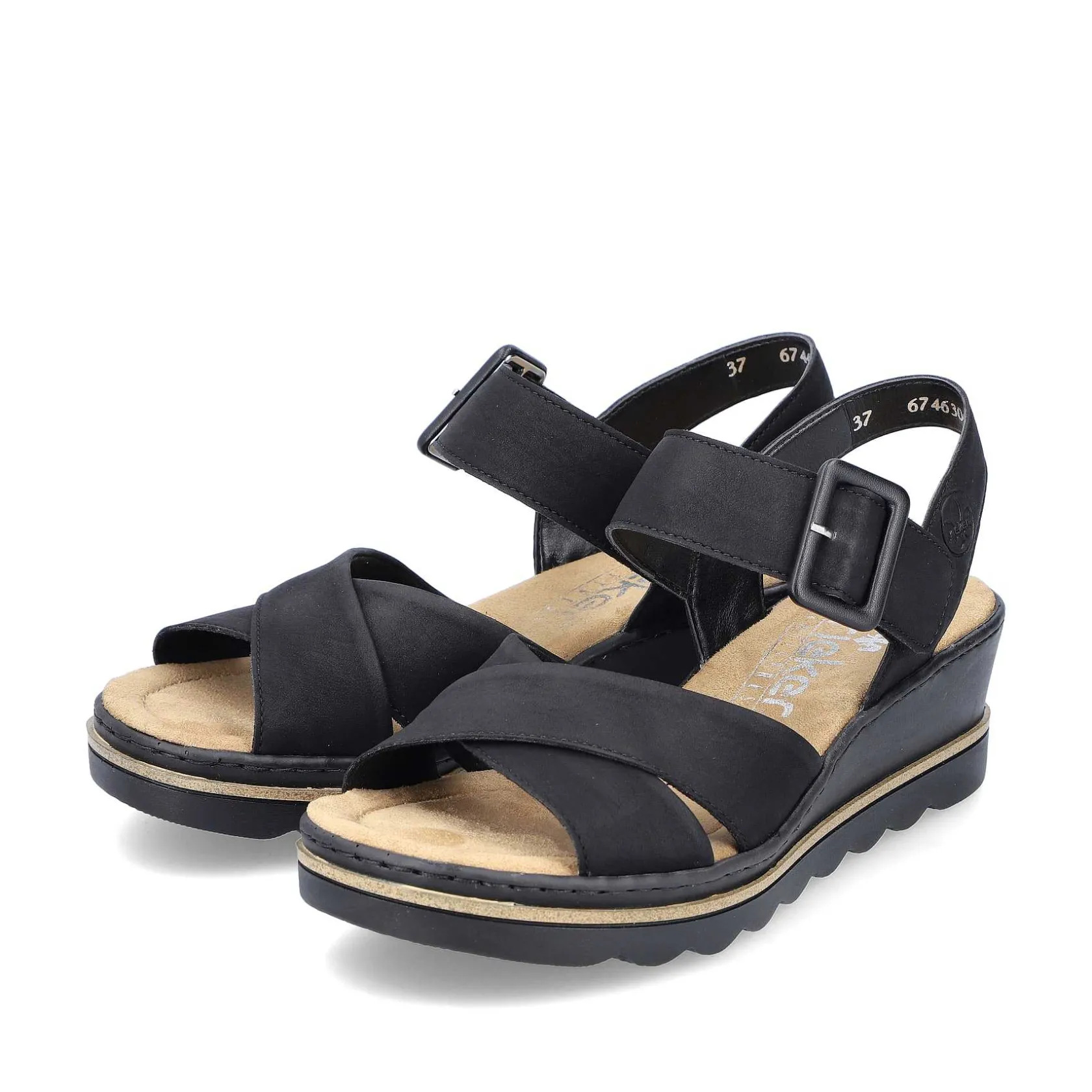 Rieker Heeled Shoes-Women'S Wedge Sandals Jet Black