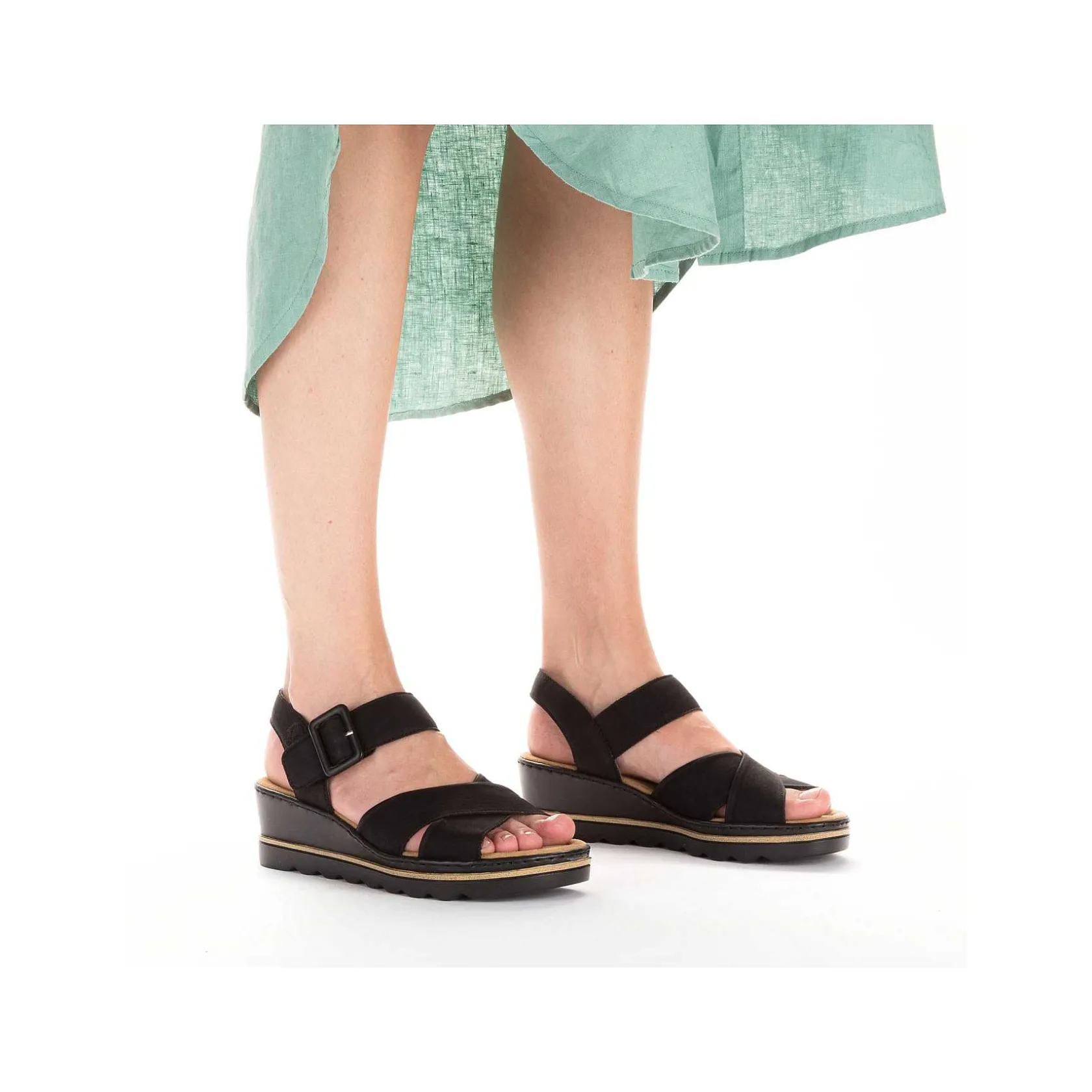 Rieker Heeled Shoes-Women'S Wedge Sandals Jet Black