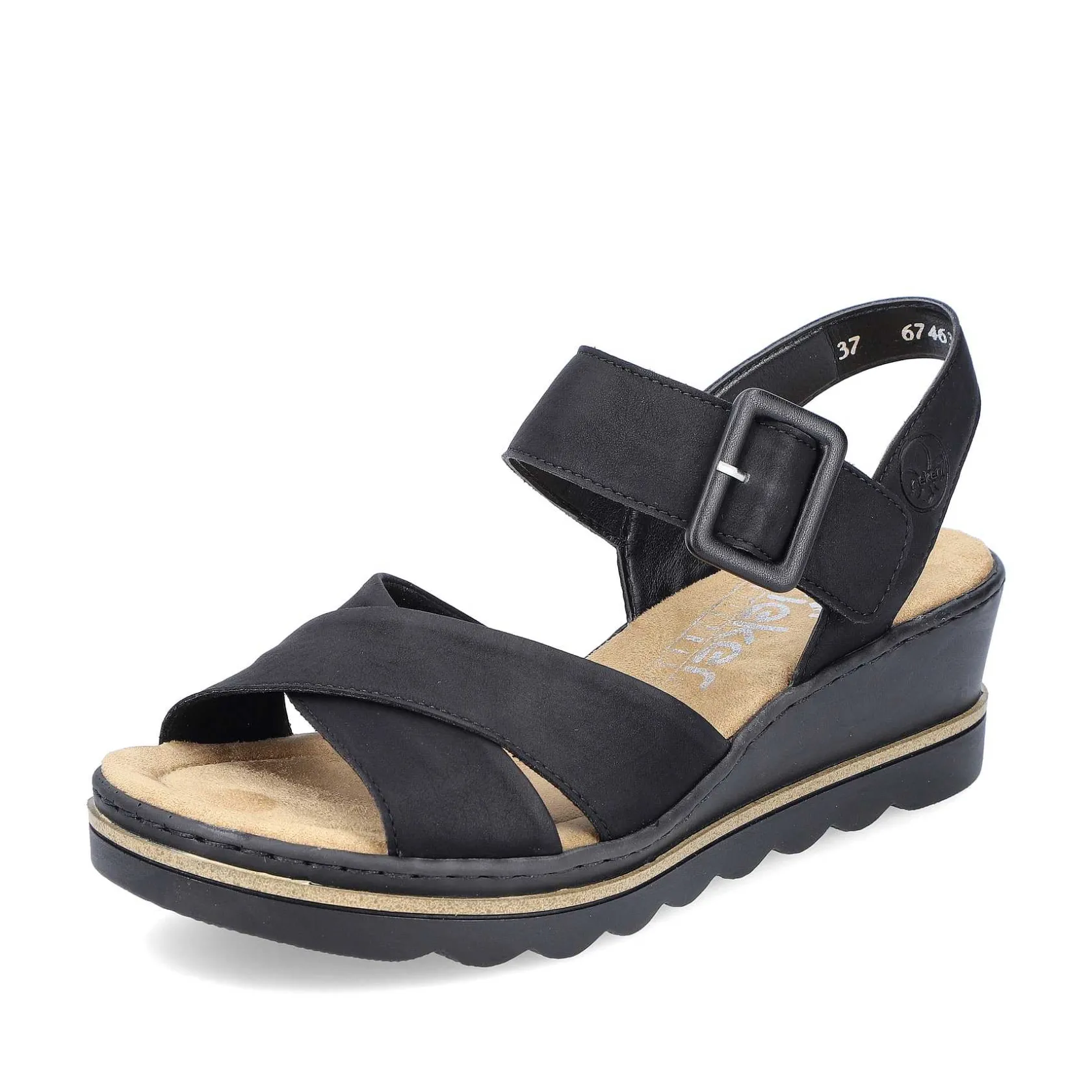 Rieker Heeled Shoes-Women'S Wedge Sandals Jet Black