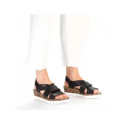 Rieker Heeled Shoes-Women'S Wedge Sandals Night Black