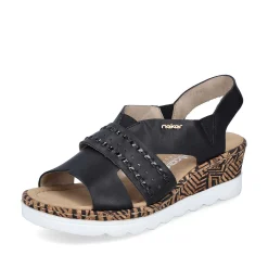 Rieker Heeled Shoes-Women'S Wedge Sandals Night Black