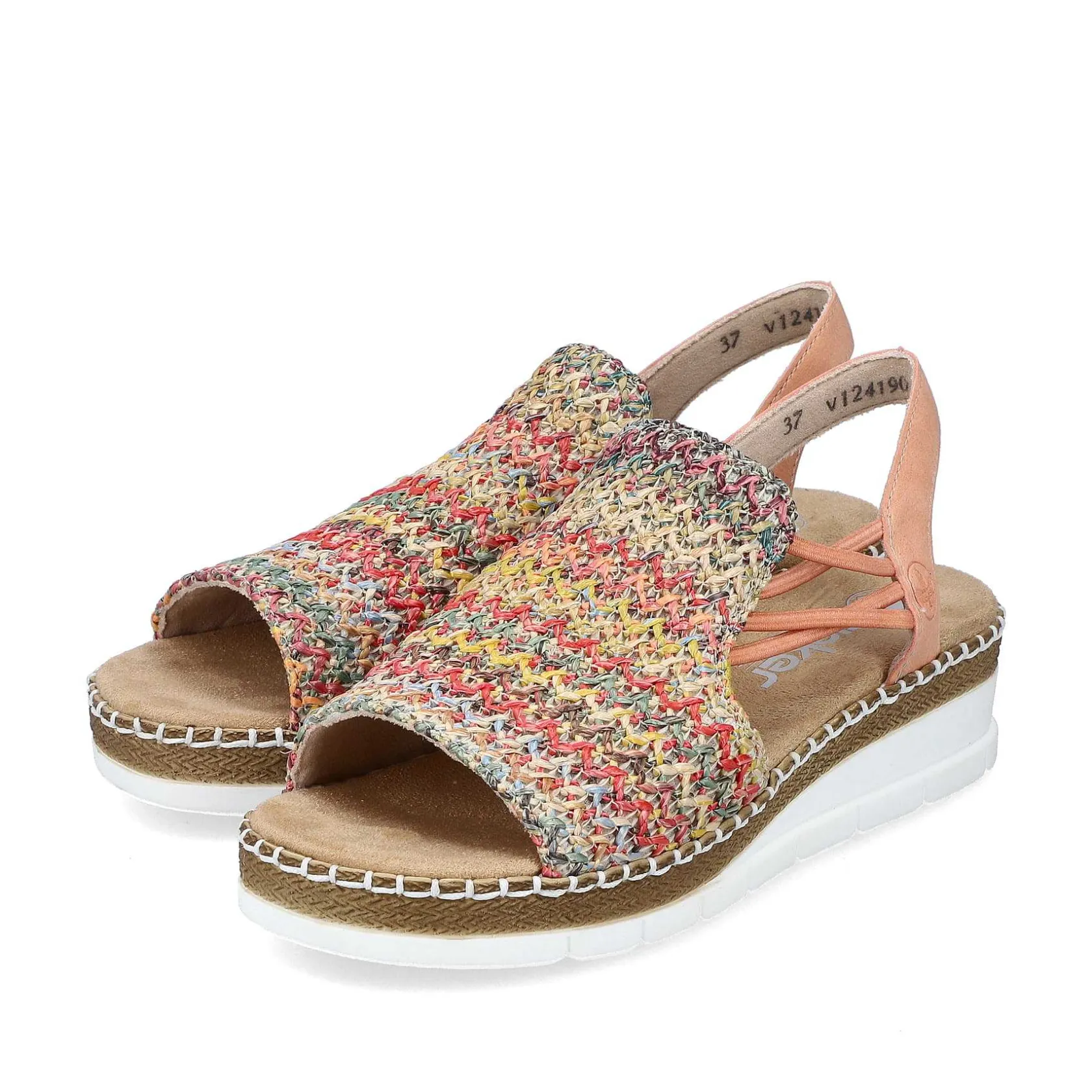 Rieker Summer Shoes-Women'S Wedge Sandals In Multi-Salmon Colors