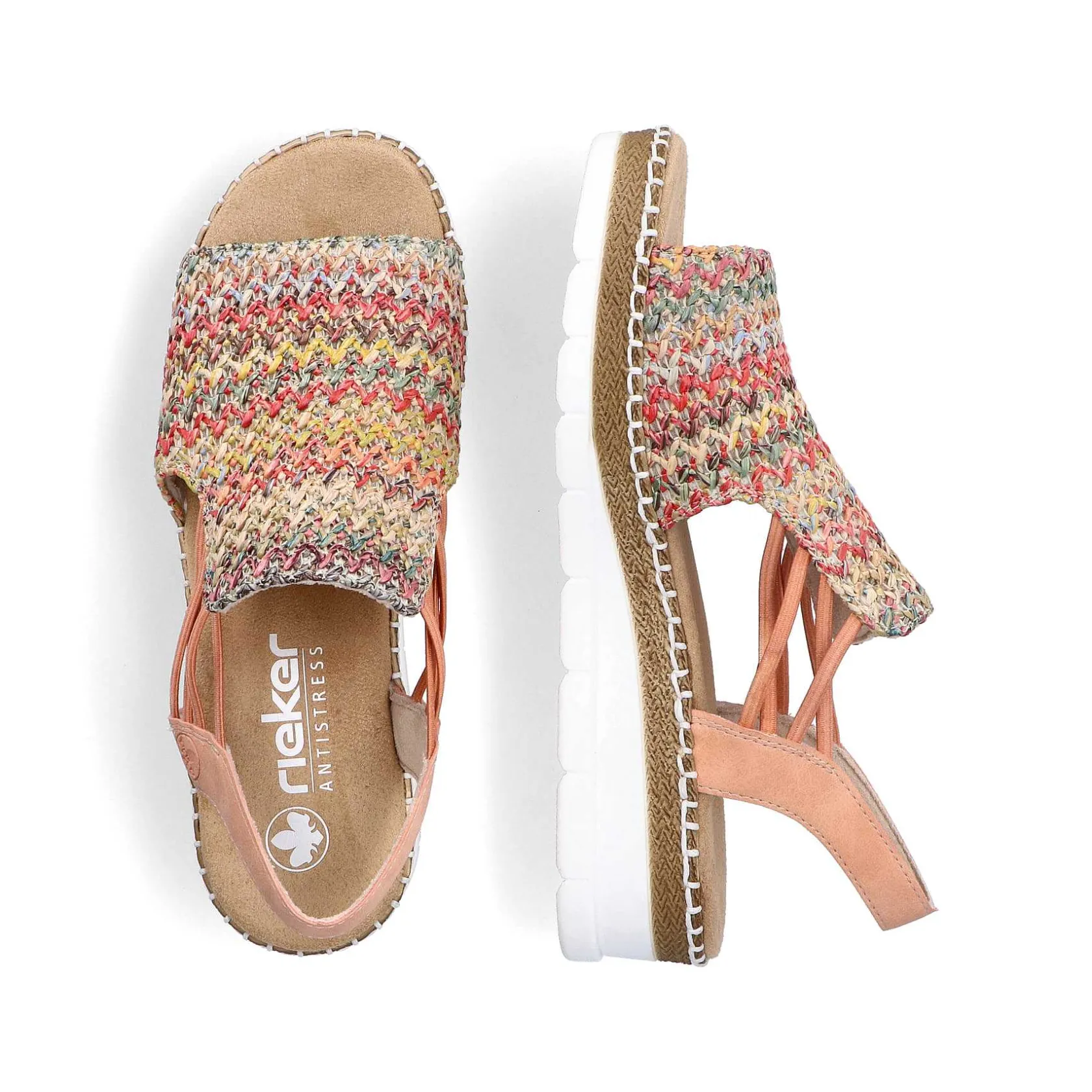 Rieker Summer Shoes-Women'S Wedge Sandals In Multi-Salmon Colors